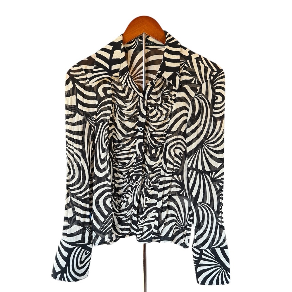 Bentley a. Psychedelic Black & White Ruched Top Retro Zebra Print Size Small